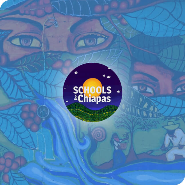 schools-for-chiapas-tinify Schools for Chiapas logo over illustrated community artwork